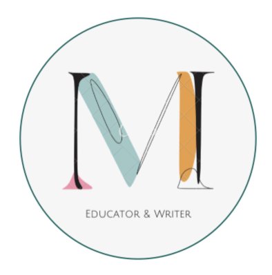 Logo of an em with tagline of educator and writer.